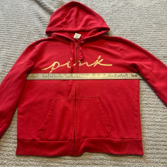 PINK Victoria's Secret Vibrant Red Full Zip Up Hoodie Size Large - Picture 4 of 9
